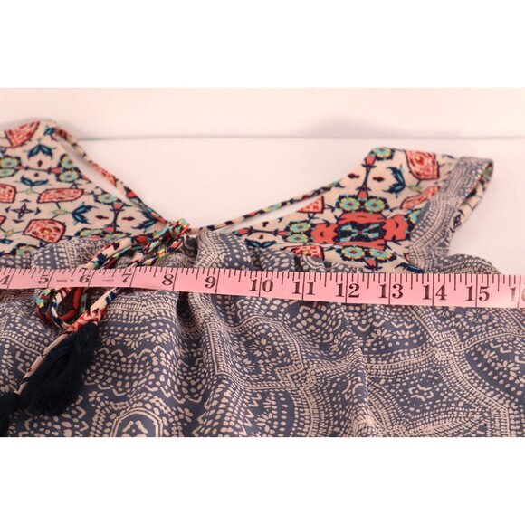 Knox Rose Boho Chic Sleeveless Blouse - Blue & Beige Pattern Floral Size XS - Picture 10 of 11